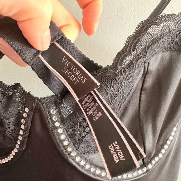 Victoria’s Secret Satin & Lace Embellished Cupped Mini Slip Dress Black Small - Picture 9 of 10